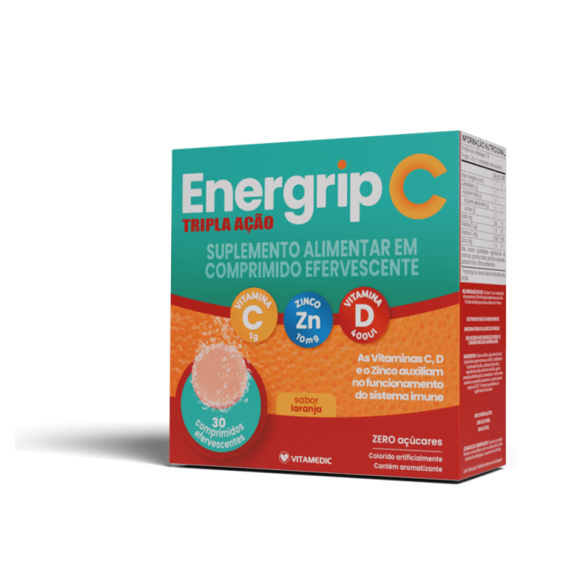 ENERGRIP C, D E Zn - TRIPLA ACAO COM 30 COMPRIMIDOS EFERVESCENTES ENERGRIP C, D E Zn - TRIPLA ACAO COM 30 COMPRIMIDOS EFERVESCENTES
