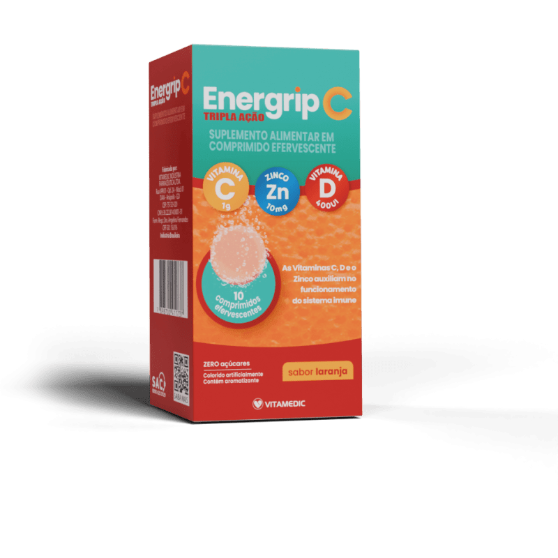 ENERGRIP C, D E Zn - TRIPLA ACAO COM 10 COMPRIMIDOS EFERVESCENTES