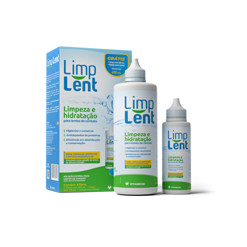 KIT LIMP LENT SOLUÇÃO PARA LENTES DE CONTATO - 350ML + 120ML + ESTOJO