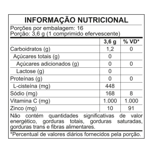 Tabela Nutricional - FIZZ UP FLUIPOWER - Vitamina C + NAC + Zinco -16 COMP EFERVESCENTES}