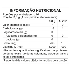 Tabela Nutricional - FIZZ UP VITAMINA C 1000mg - SABOR LIMÃO - 16 COMPRIMIDOS EFERVESCENTES}