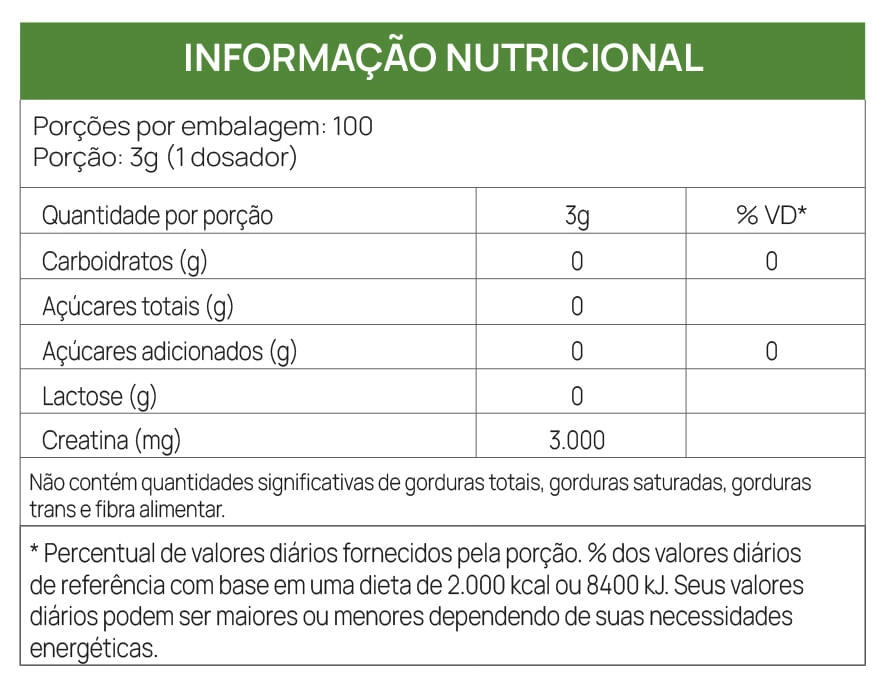 Tabela Nutricional - POWERFUEL CREATINE - 300G - CREATINA CERTIFICADA}