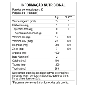 Tabela Nutricional - WARM UP ULTRA - PRÉ-TREINO & METABOLISMO - LEMON - 240G}